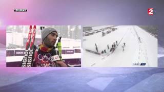Biathlon Mass start : la réaction de Martin Fourcade après sa médaille d'argent - JO Sotchi 2014